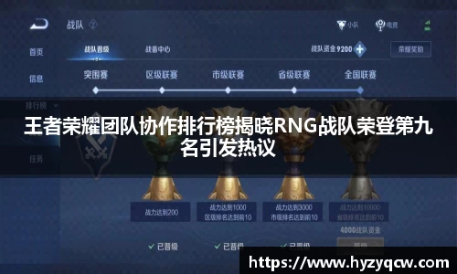 王者荣耀团队协作排行榜揭晓RNG战队荣登第九名引发热议